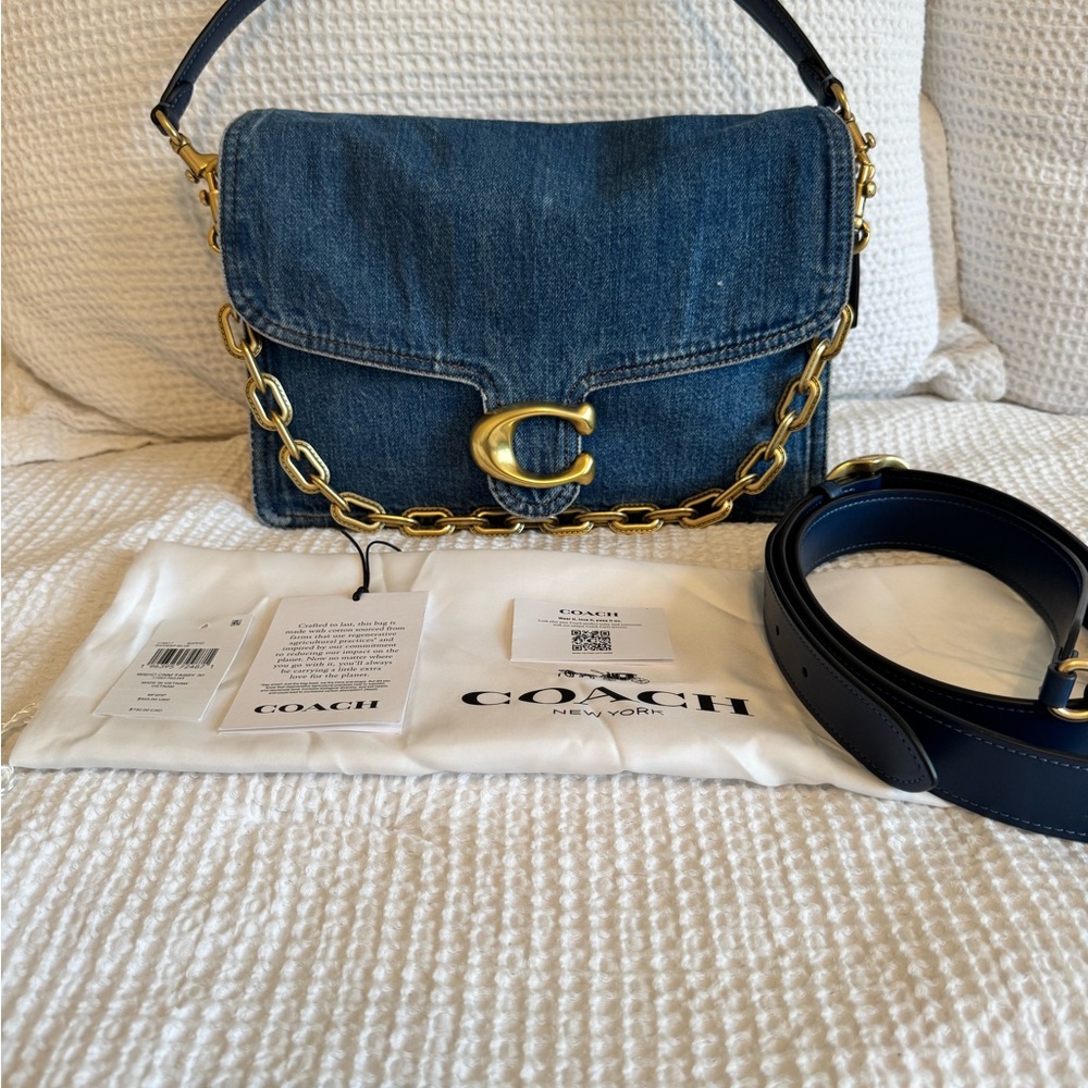 Coach Blue Denim Shoulder Bag with Gold Accents - Picture 4 of 9